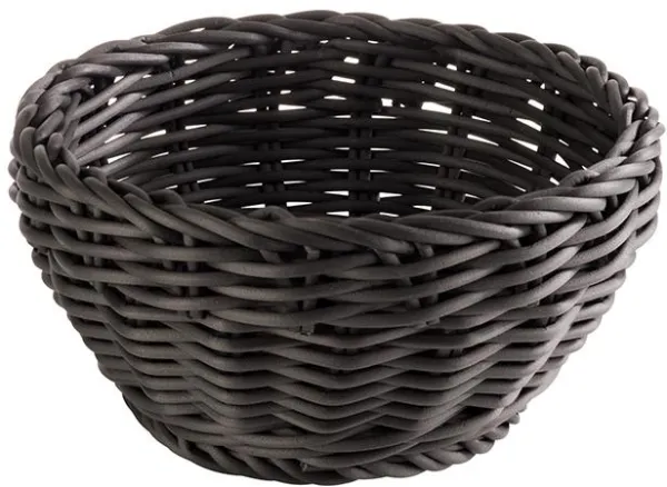 Kenyérkosár, kerek, fekete műanyag fonat, Ø16xH8 cm