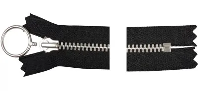 YKK Alumínium cipzár fix gyűrűvel 25cm 4mm fekete