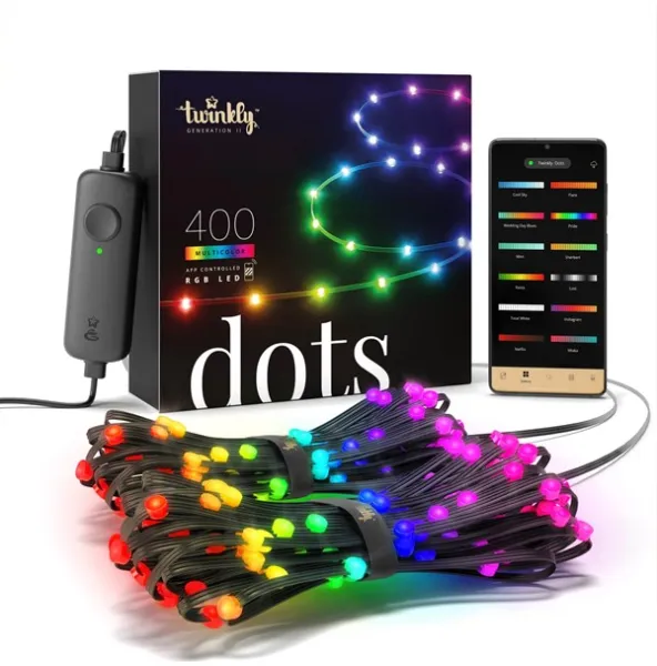 Twinkly Dots - 400 alkalmazáson keresztül vezérelhető RGB LED. 20 méter. Fekete kábel.